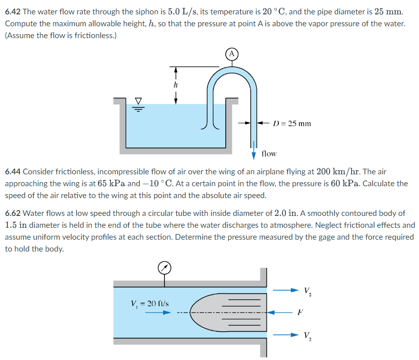 Solved 6.42 The water flow rate through the siphon is 5.0