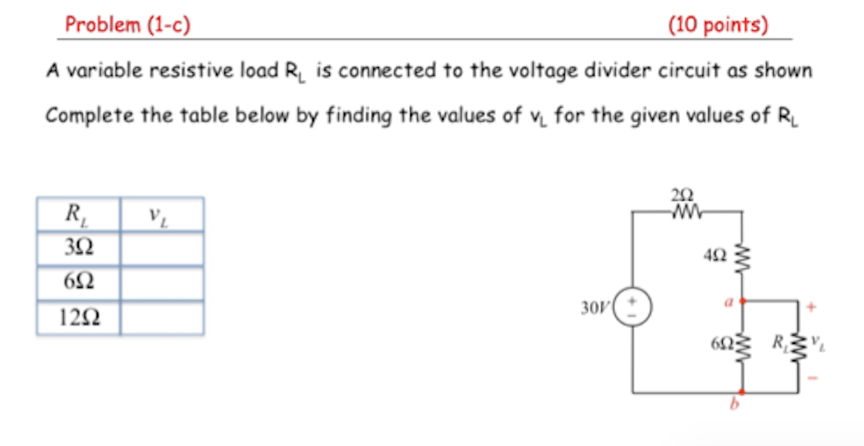 Solved Problem (1-c) (10 points) A variable resistive load | Chegg.com