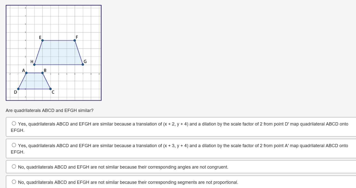 Solved Are Quadrilaterals Abcd And Efgh Similar O Yes 0259