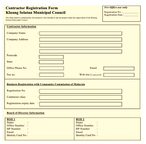 Contractor Registration Form Kluang Selatan Municipal 