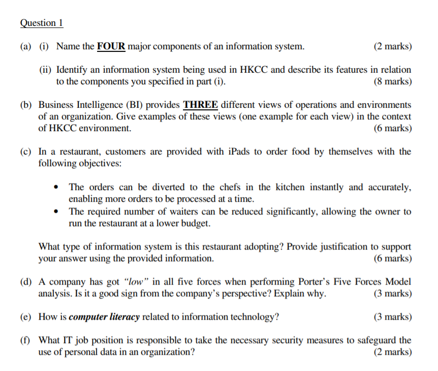 Solved Question 1 (a) (i) Name the FOUR major components of | Chegg.com