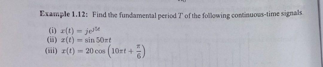 Solved Example 1.12: Find the fundamental period T of the | Chegg.com