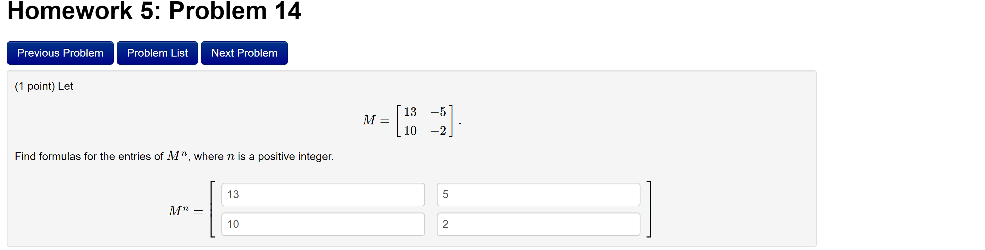 Solved Homework 5: Problem 14 Previous Problem Problem List | Chegg.com