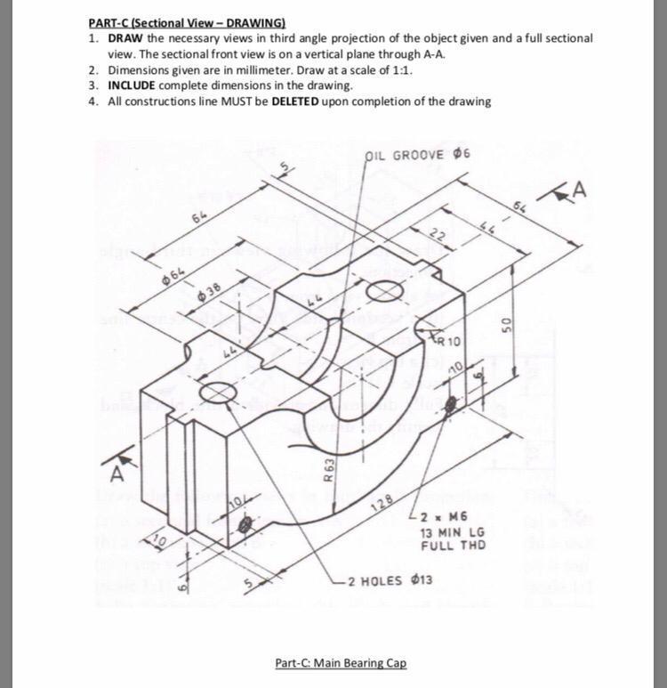 Solved PART-C (Sectional View - DRAWING) 1. DRAW the | Chegg.com