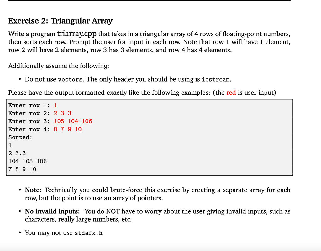 Solved Exercise 2: Triangular Array Write a program | Chegg.com