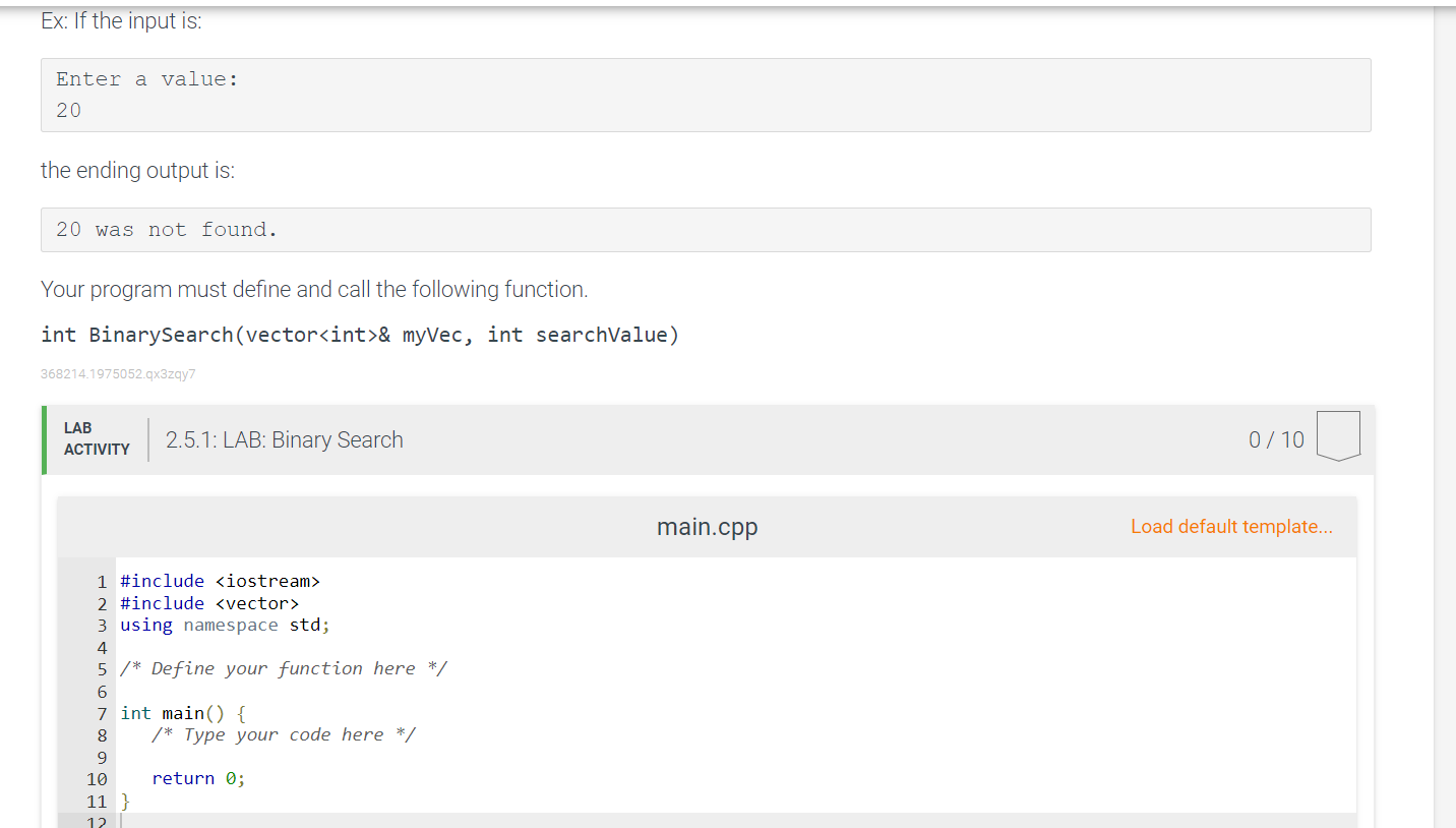 Solved 2.5 LAB: Binary Search C++ Convert the pseudocode in | Chegg.com