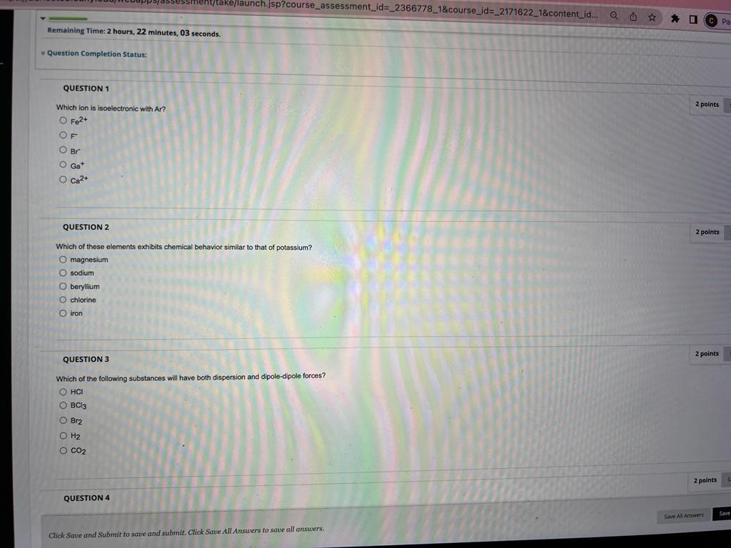 Solved QUESTION 1 Which ion is isoelectronic with An? Fe2+