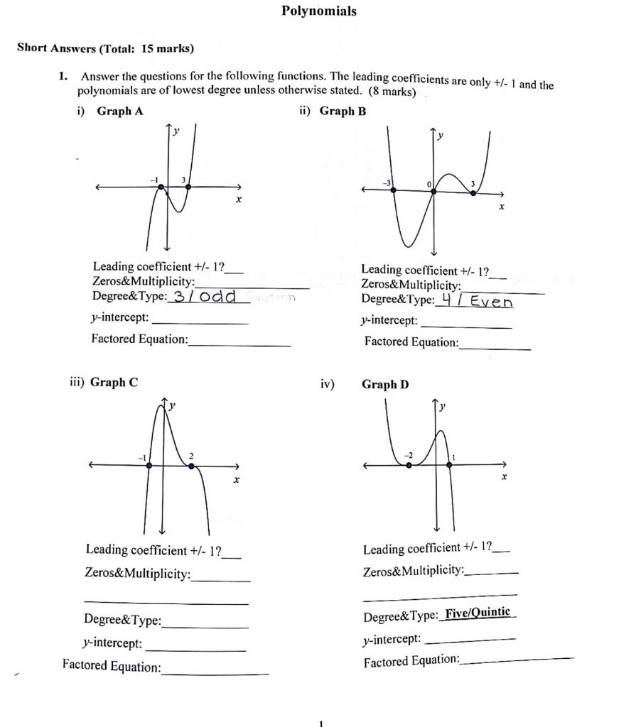 Solved 1. Answer the questions for the following functions. | Chegg.com