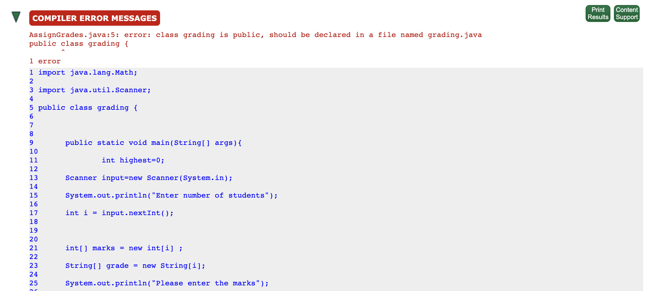 Solved I tried making it just "class grading { " instead of | Chegg.com
