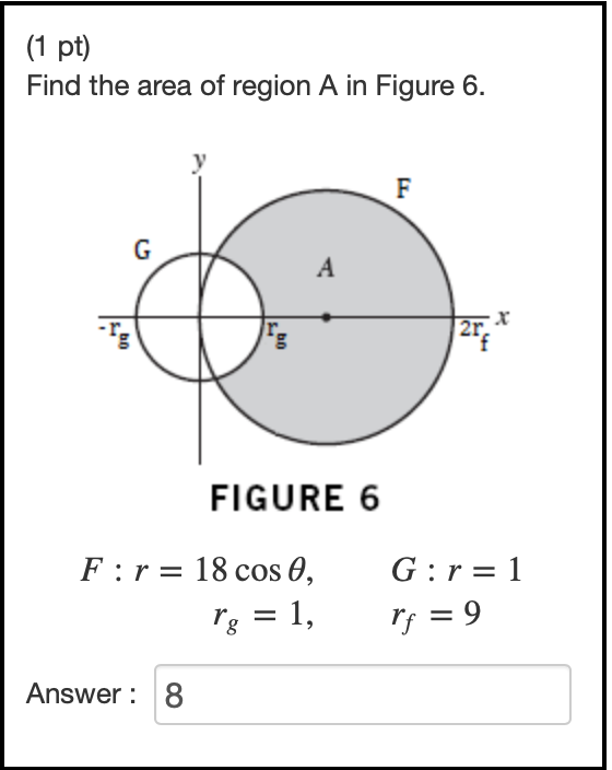 Solved (1 pt) Find the area of region A in Figure 6. F G А r | Chegg.com