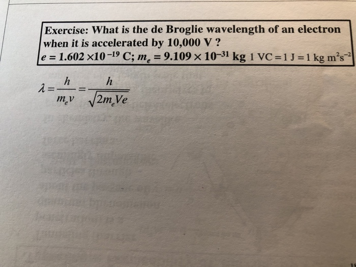 Solved Exercise: What is the de Broglie wavelength of an | Chegg.com