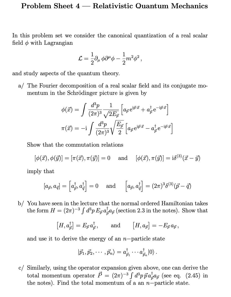 Solved Problem Sheet 4 Relativistic Quantum Mechanics In | Chegg.com