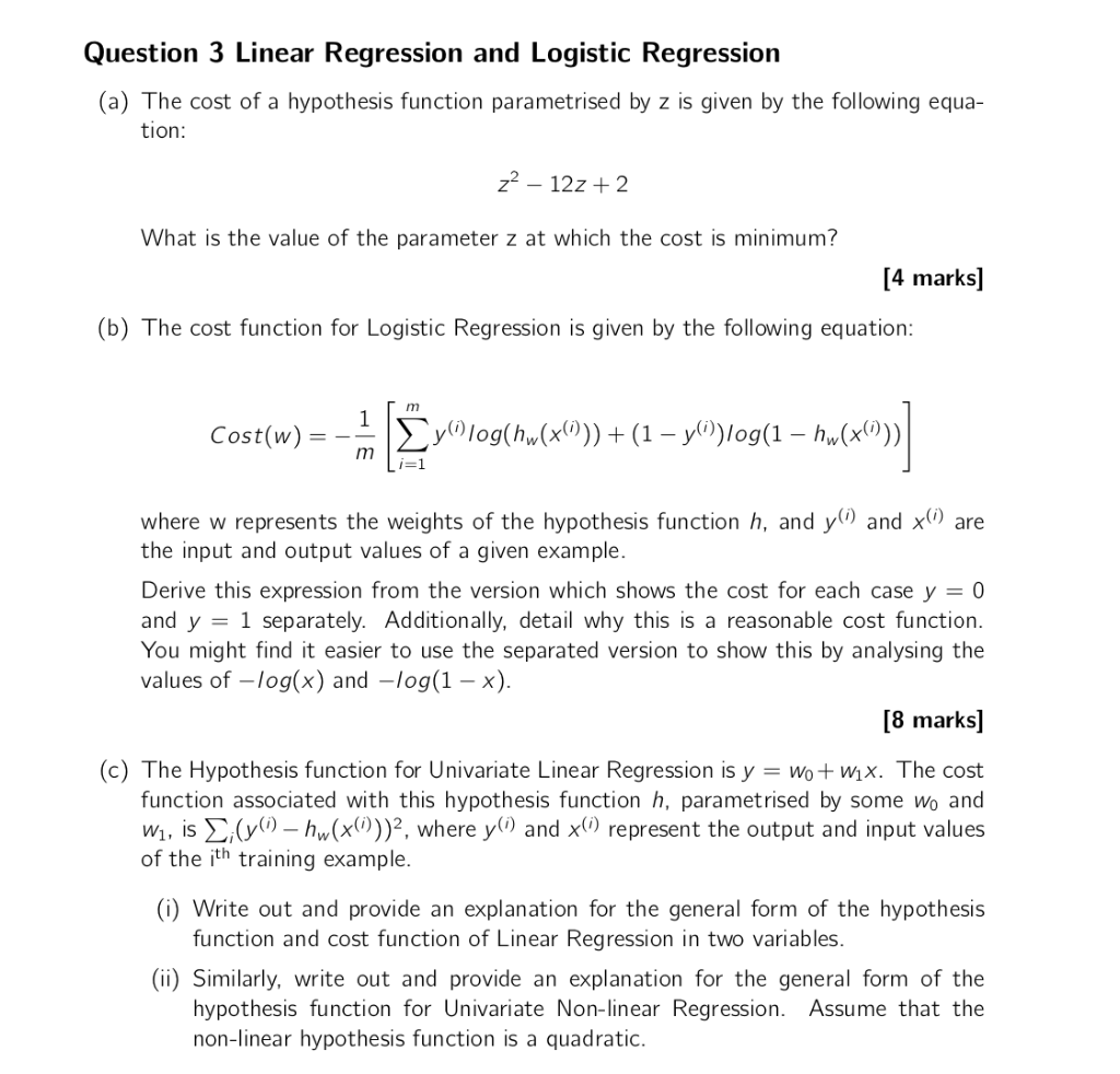 Solved Question 3 Linear Regression and Logistic Regression | Chegg.com