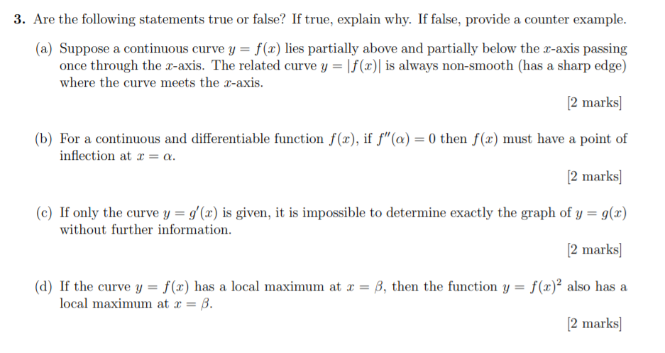 Solved 3. Are the following statements true or false? If | Chegg.com