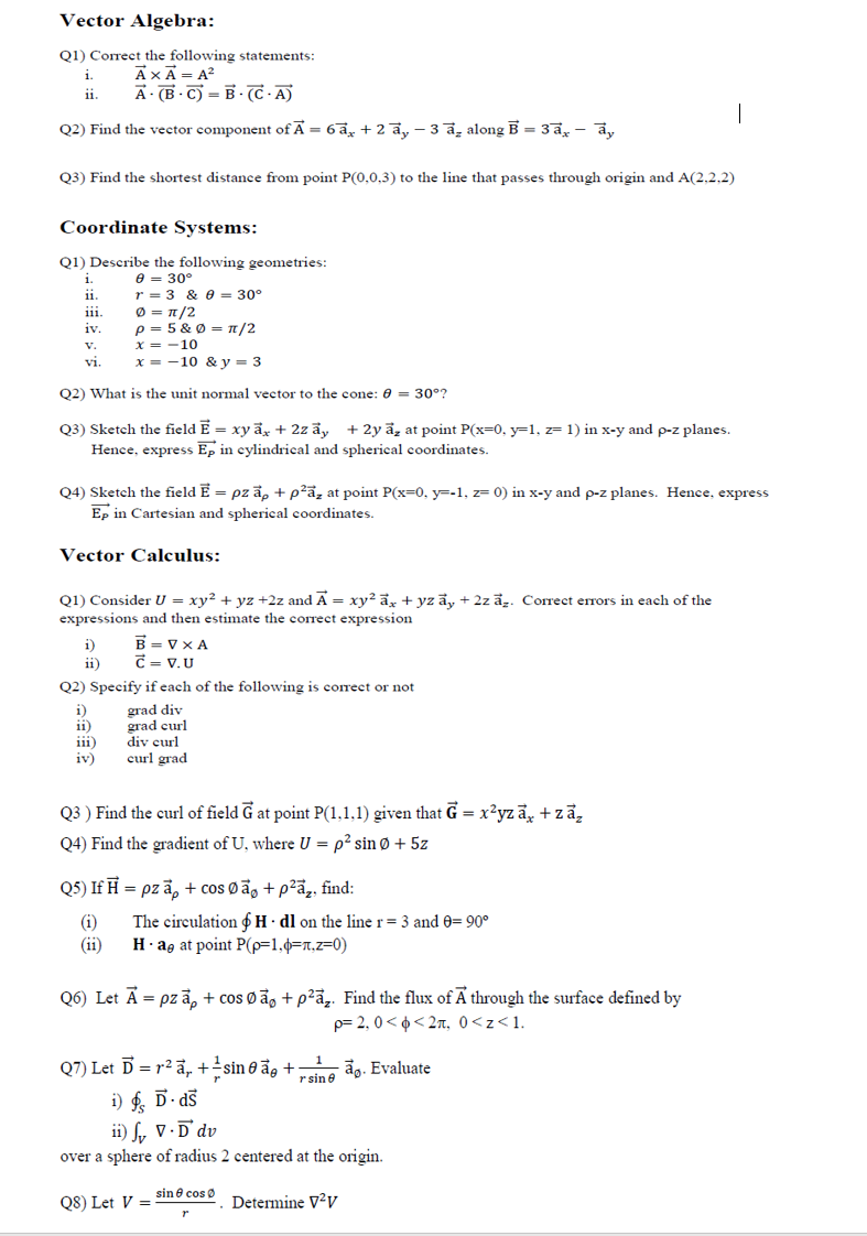 Solved Vector Algebra Q1 Correct The Following Statemen Chegg Com