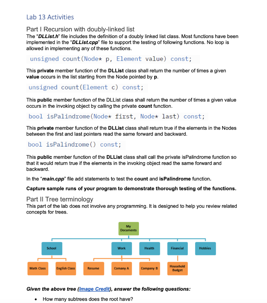 Solved Lab 13 Activities Part I Recursion with doubly-linked | Chegg.com