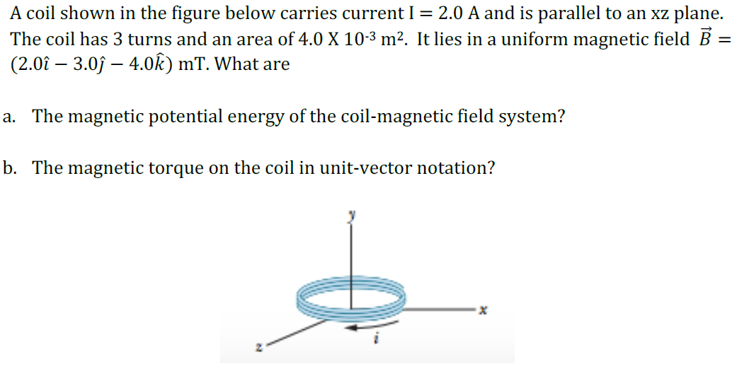 Solved A coil shown in the figure below carries current I = | Chegg.com
