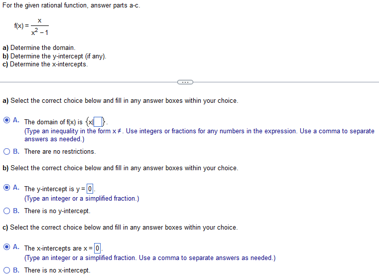 Solved For the given rational function, answer parts a-c. | Chegg.com