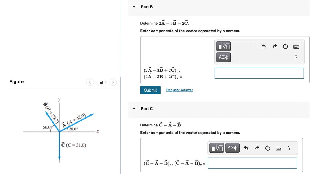 Solved Determine 2A−3B+2C. Enter components of the vector | Chegg.com