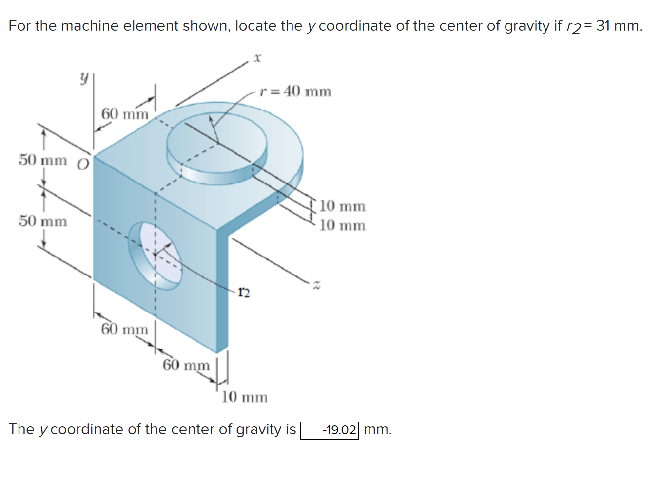 Solved For the machine element shown, locate the y
