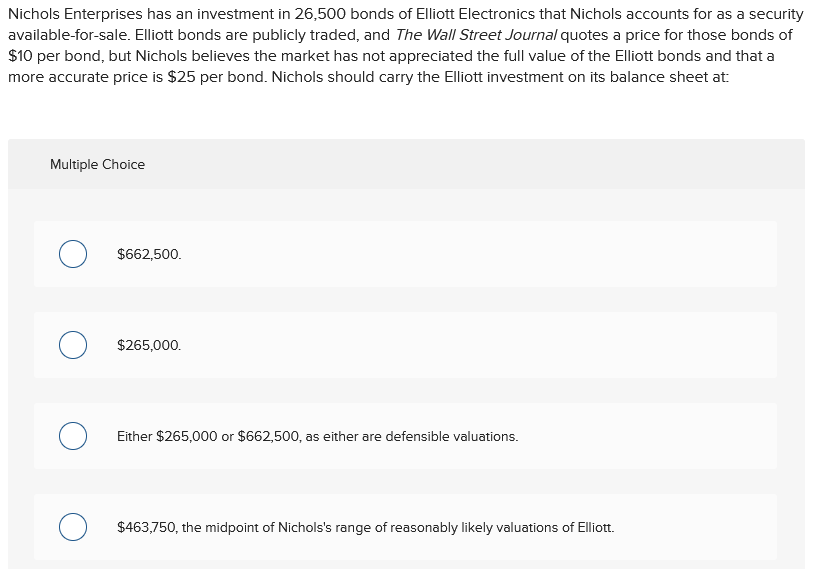 Solved Nichols Enterprises has an investment in 26,500 bonds 