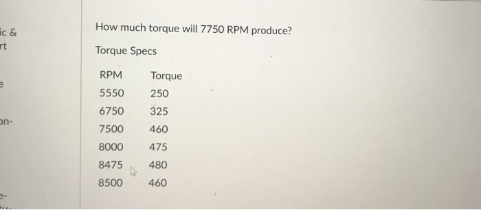 Solved How much torque will 7750 RPM produce? ic & rt Torque | Chegg.com