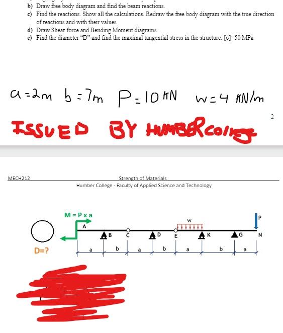 Solved B) Draw Free Body Diagram And Find The Beam | Chegg.com