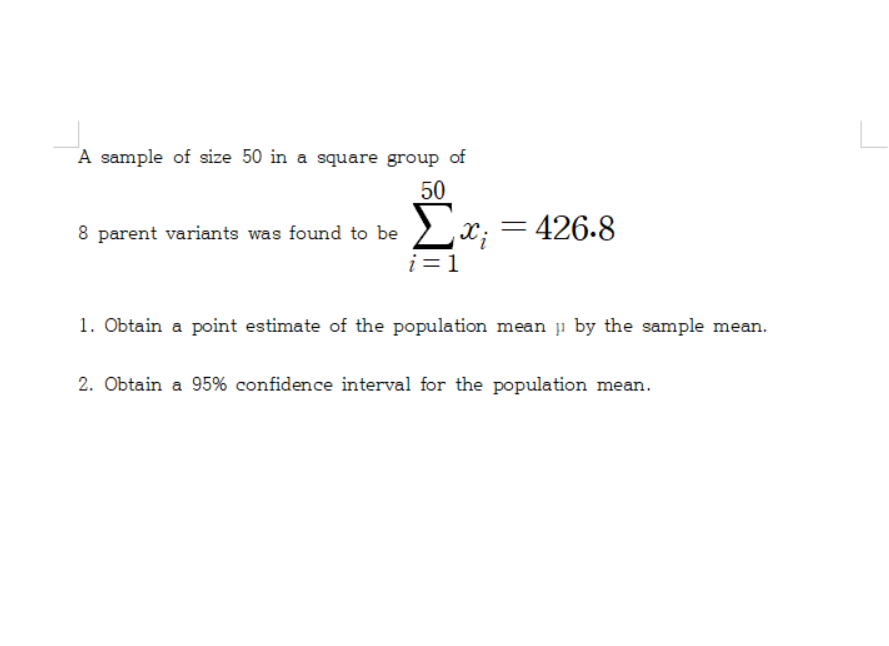 Solved A sample of size 50 in a square group of 50 8 parent | Chegg.com