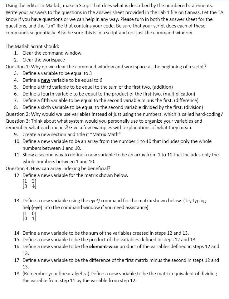 Solved Can I get some help on how to make a Matlab script