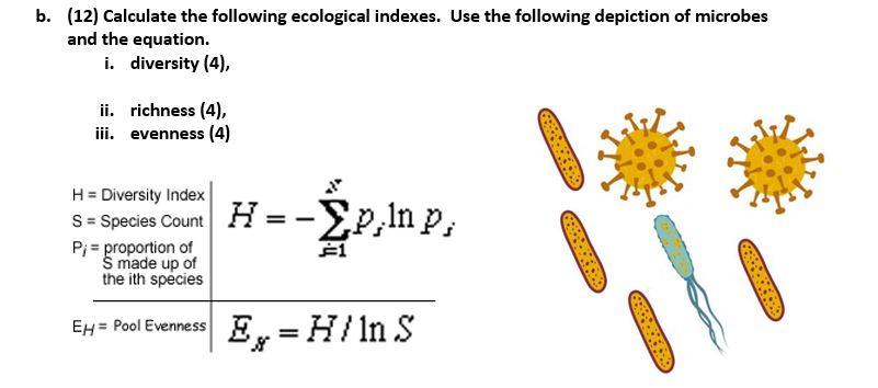 Solved b. (12) Calculate the following ecological indexes. | Chegg.com