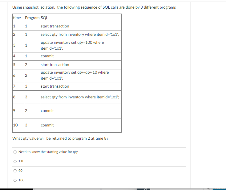 Solved Using snapshot isolation, the following sequence of | Chegg.com