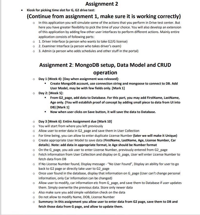 Solved Assignment 2 Kiosk for picking time slot for G, G2 | Chegg.com