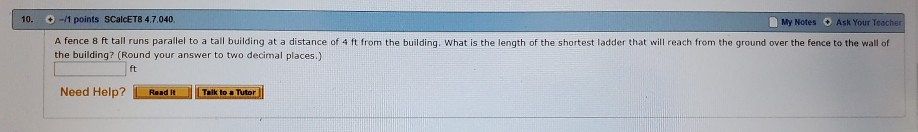 Solved -1 Points SCalcET8 4.7.040. 10. My NotesO Ask Your | Chegg.com
