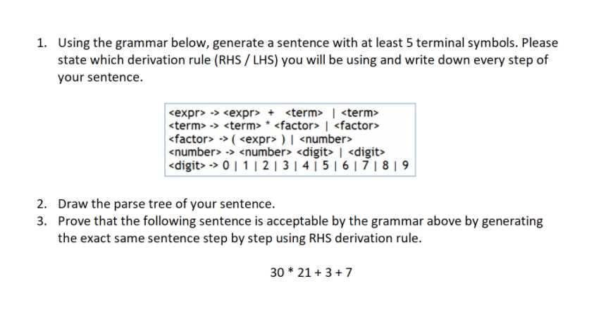Solved 1. Using the grammar below, generate a sentence with | Chegg.com