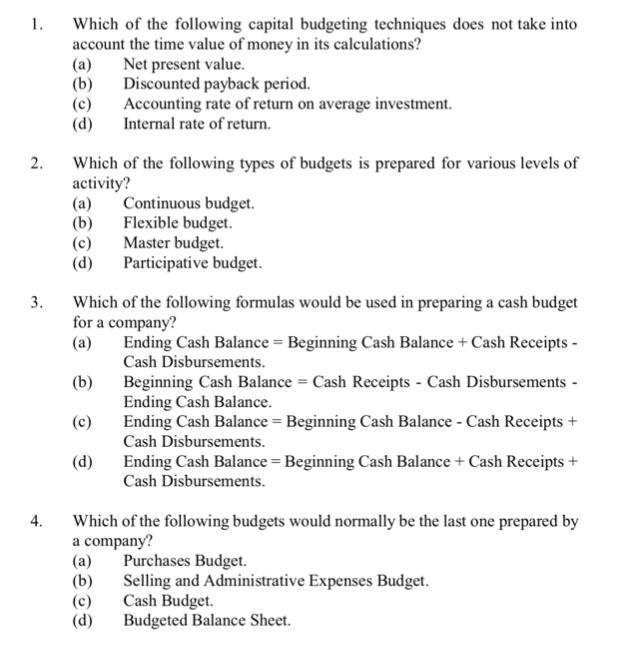 Solved 1. Which Of The Following Capital Budgeting | Chegg.com