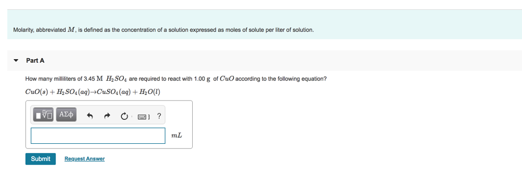 Solved Molarity, abbreviated M, is defined as the | Chegg.com