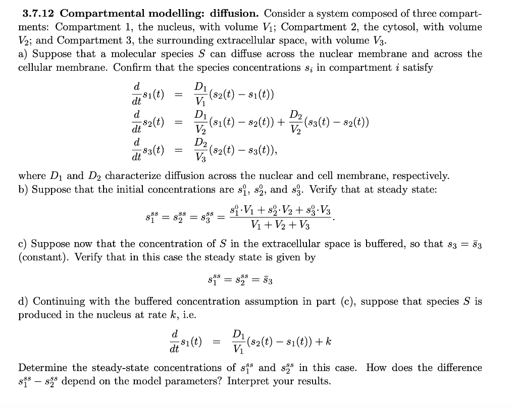 Solved 3.7.12 Compartmental modelling: diffusion. Consider a | Chegg.com