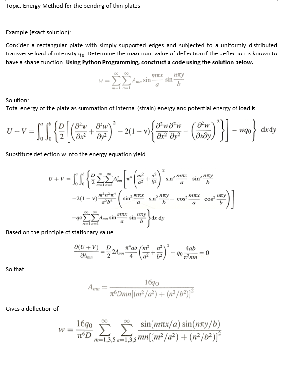 Topic: Energy Method for the bending of thin plates | Chegg.com