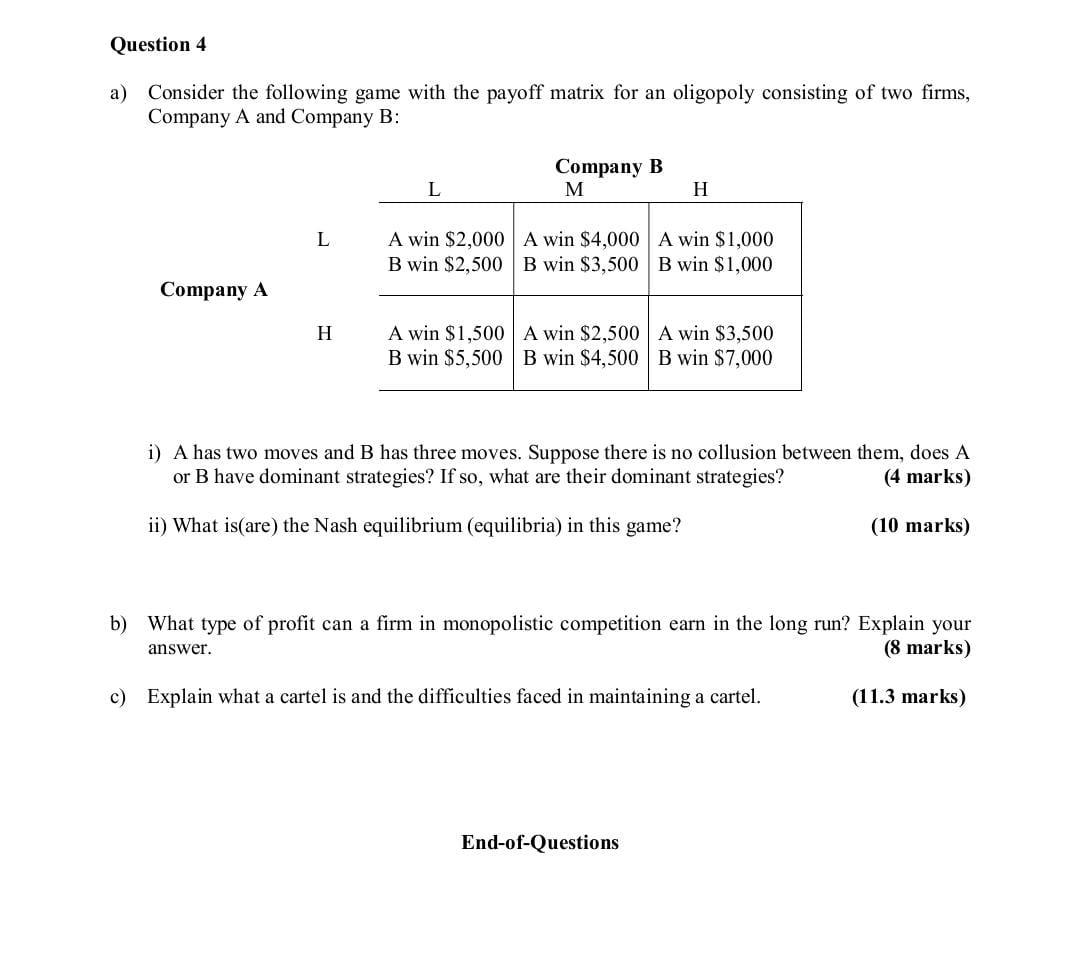 Solved Question 4 a) Consider the following game with the | Chegg.com