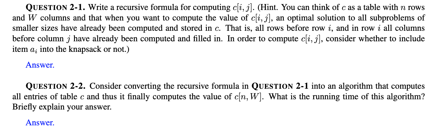 Solved QUESTION 2-1. Write a recursive formula for computing | Chegg.com