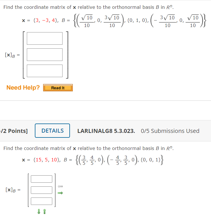 Solved Find The Coordinate Matrix Of X Relative To The