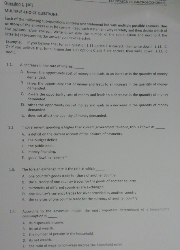 Solved ECONOMICS II B (MACROECONOMICS) Question 1 (10) | Chegg.com