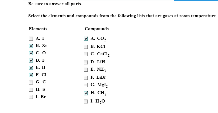 Solved Select The Elements And Compounds From The Following | Chegg.com