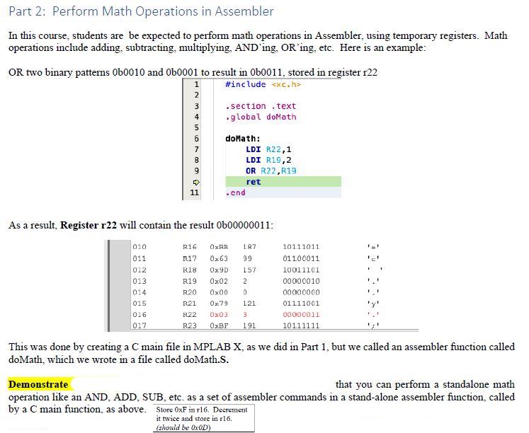 Part 2: Perform Math Operations in Assembler In this | Chegg.com