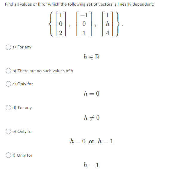 Solved Find all values of h for which the following set of | Chegg.com