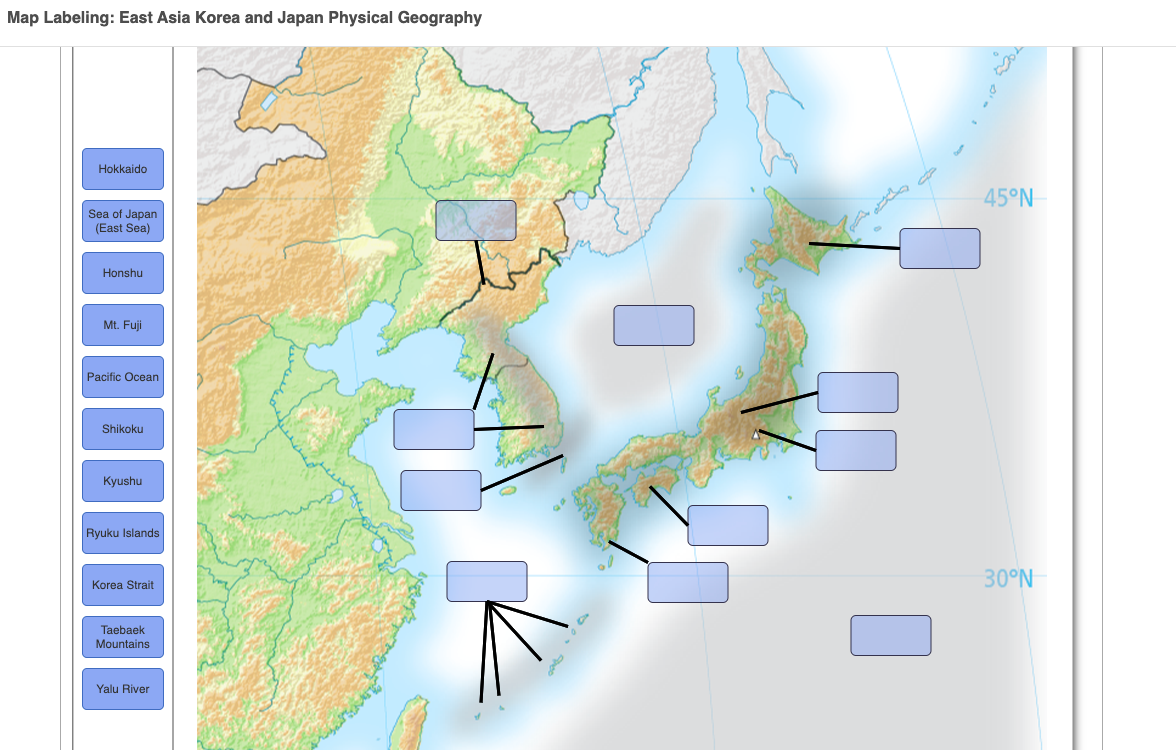 physical map of east asia with rivers