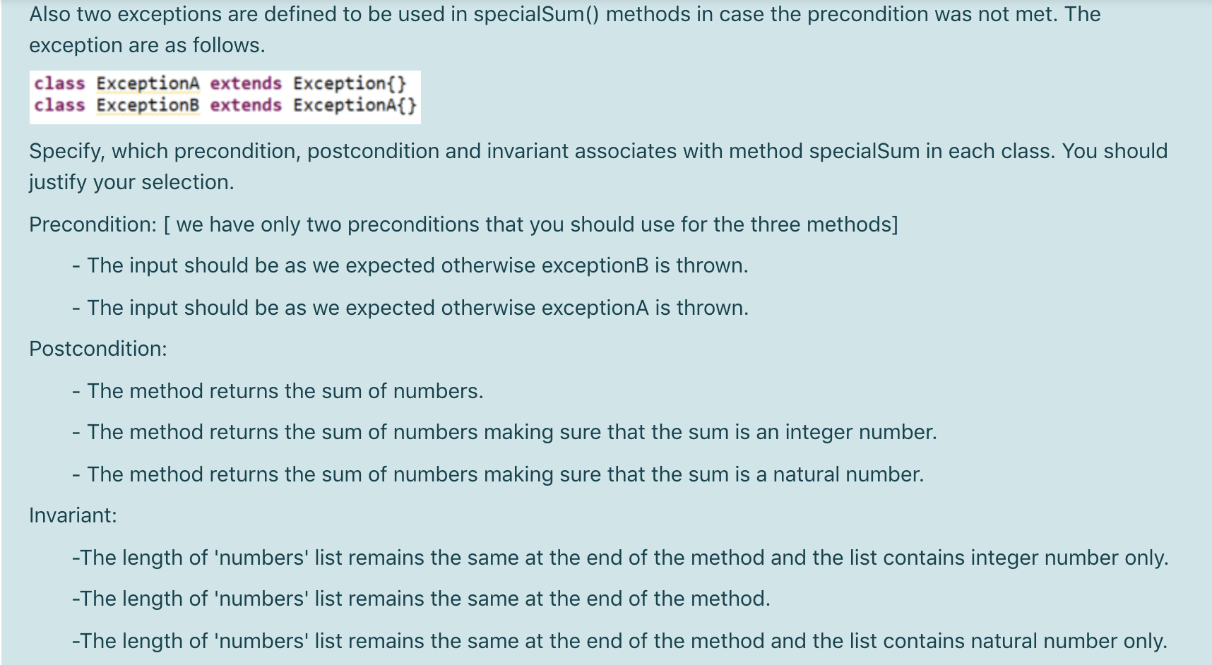Solved A set of invariants, preconditions and postconditions | Chegg.com