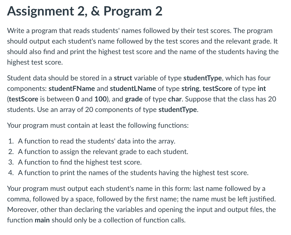 Solved Assignment 2, & Program 2 Write a program that reads | Chegg.com
