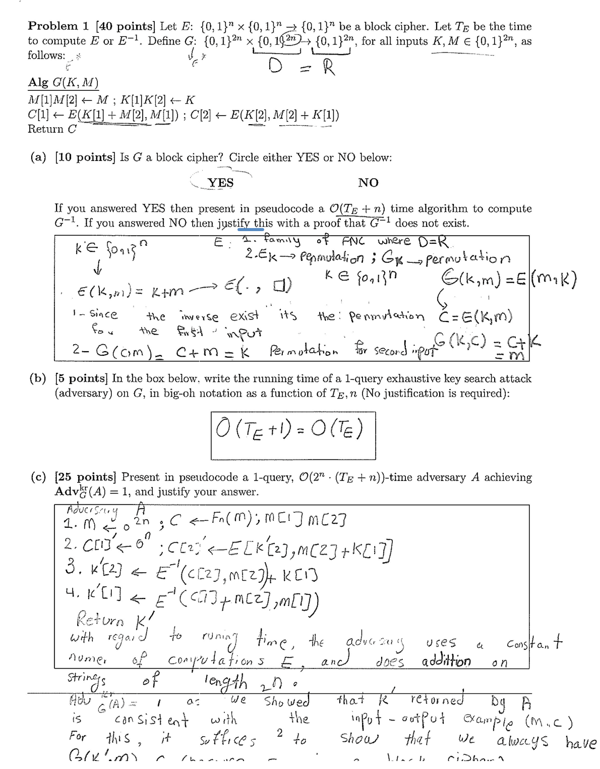 Solved Problem 1 [40 ﻿points] ﻿Let E:{0,1}n×{0,1}n→{0,1}n | Chegg.com