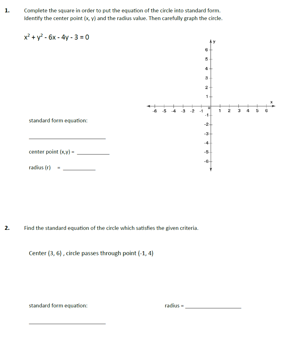 Solved Complete the square in order to put the equation of | Chegg.com